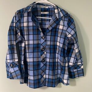 Pendleton button up plaid shirt with bell‎ sleeves. Blue/black plaid. Sz 10P